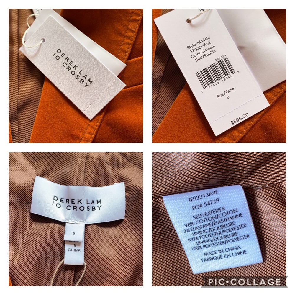 New! DEREK LAM 10 Crosby Velvet Blazer - Picture 10 of 10